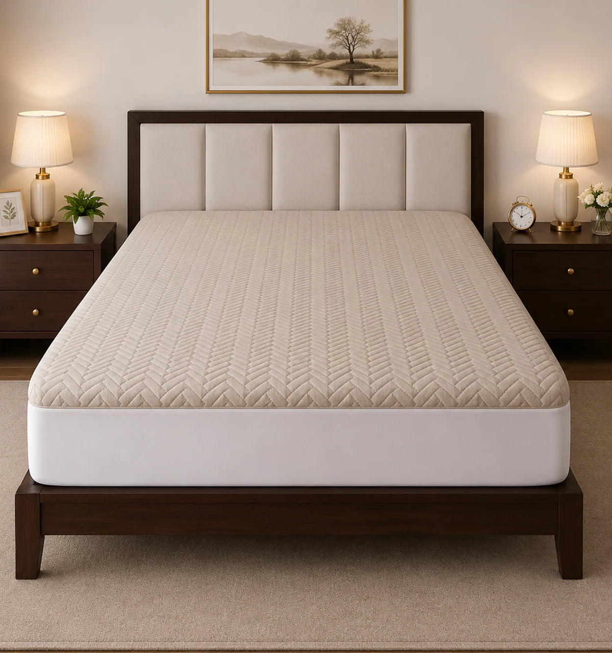 Mattress Protector Quilted Waterproof Ultra sonic Beige