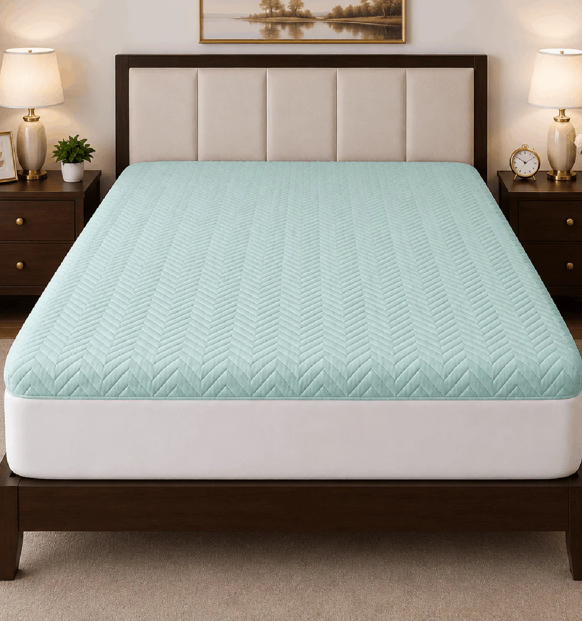 Mattress Protector Quilted Waterproof Ultra sonic Light Sea Green