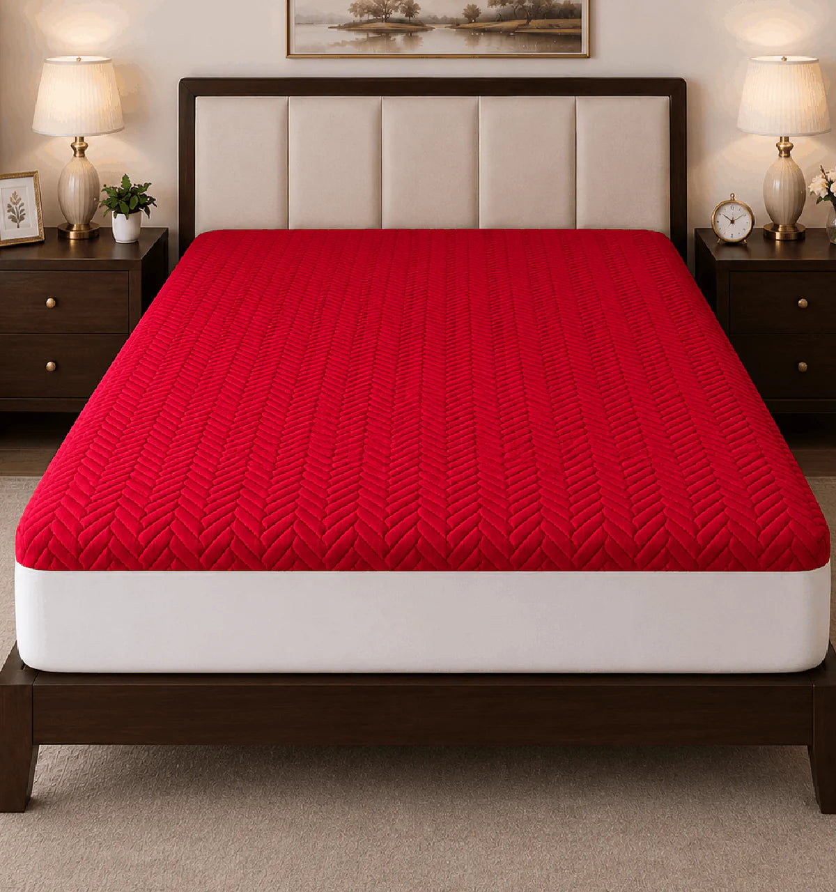 Mattress Protector Quilted Waterproof Ultra sonic Red
