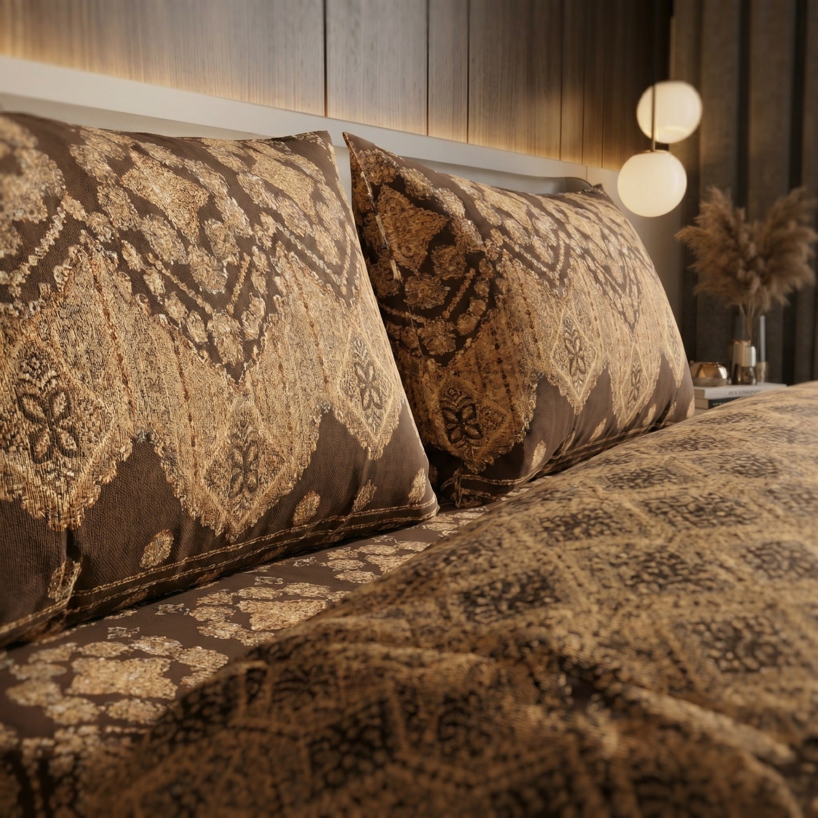 Premium Brown Beige Ethnic Bedsheet Set