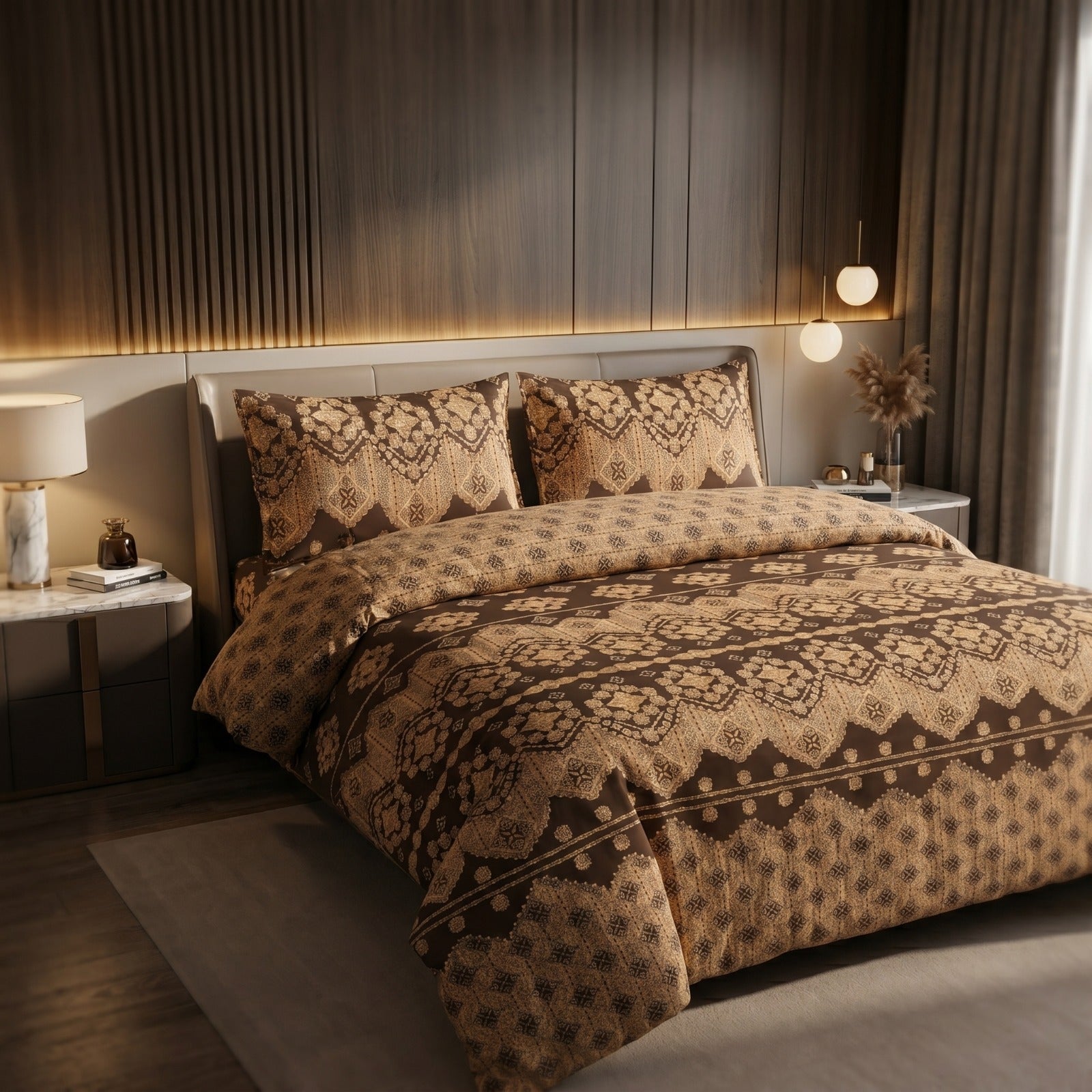 Premium Brown Beige Ethnic Bedsheet Set