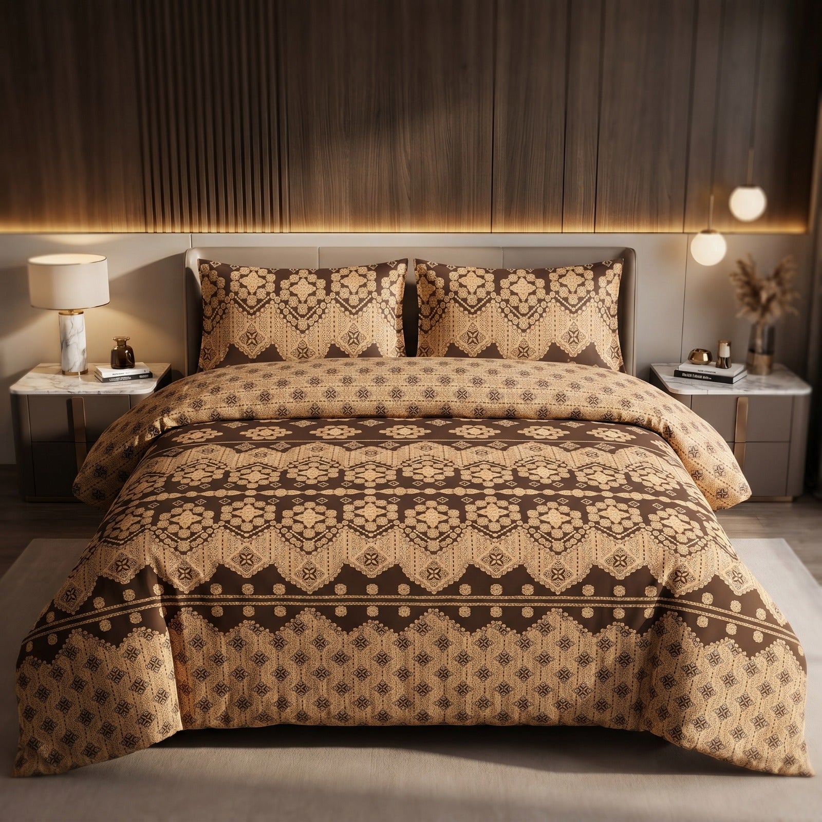 Premium Brown Beige Ethnic Bedsheet Set