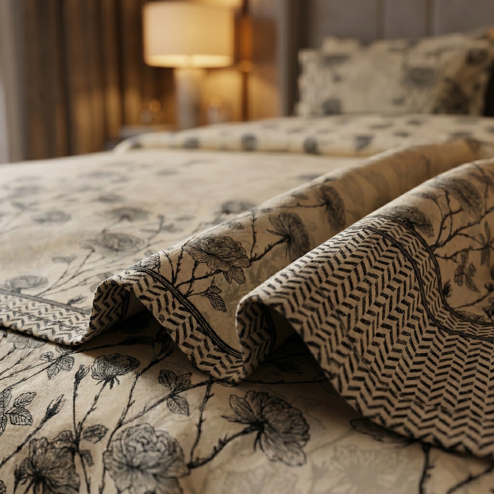 Luxury Beige Floral Cotton Bedsheet Set
