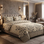 Luxury Beige Floral Cotton Bedsheet Set