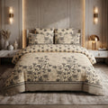 Luxury Beige Floral Cotton Bedsheet Set