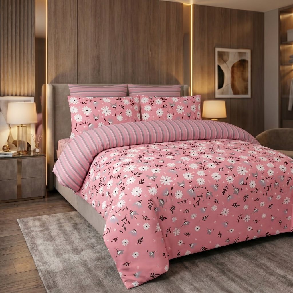 Pure Cotton Pink Floral Bedsheet Set