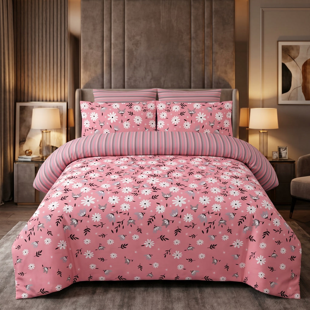 Pure Cotton Pink Floral Bedsheet Set