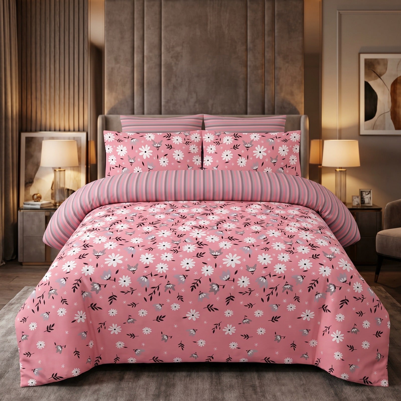 Pure Cotton Pink Floral Bedsheet Set