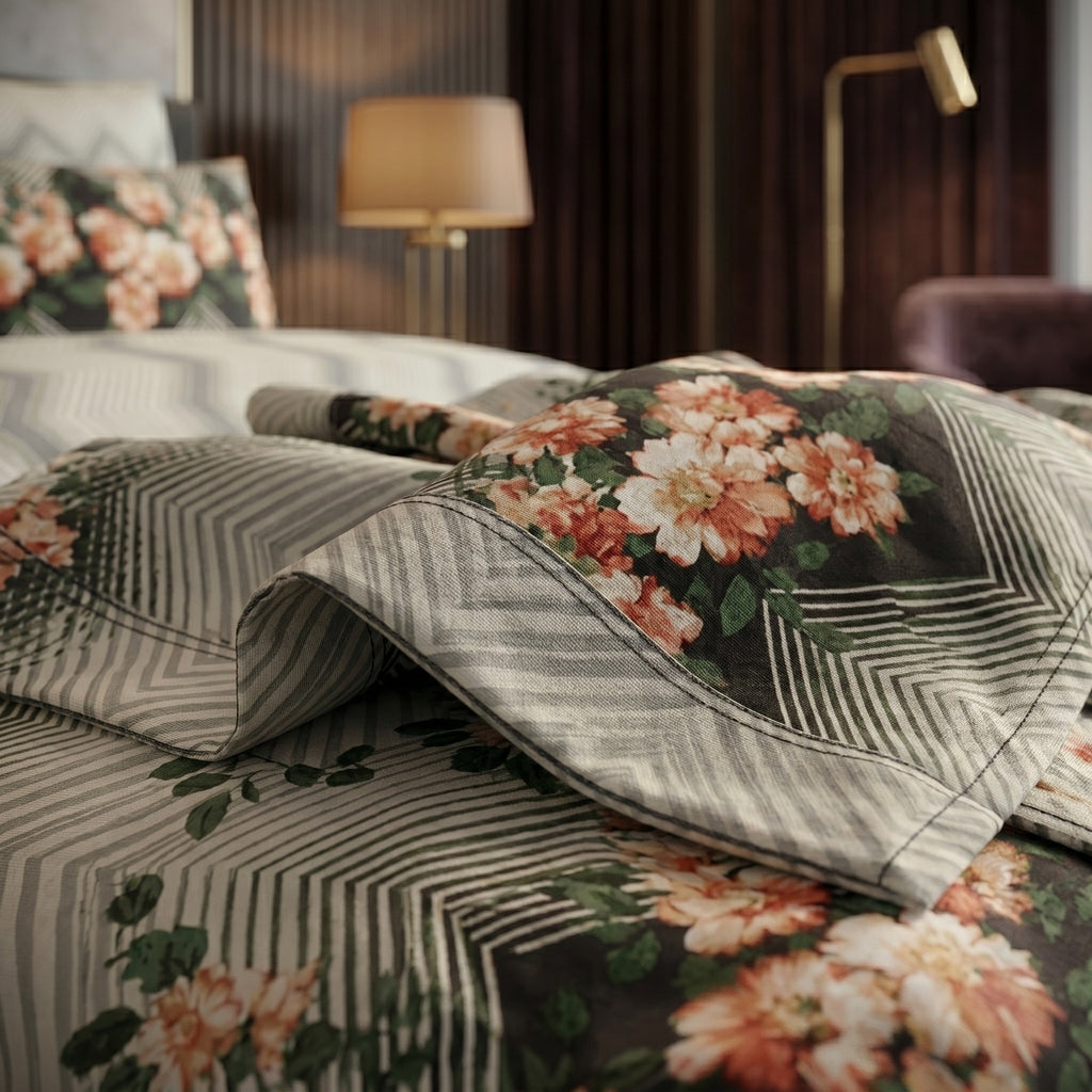 Pure Cotton Floral Chevron Bedsheet Set