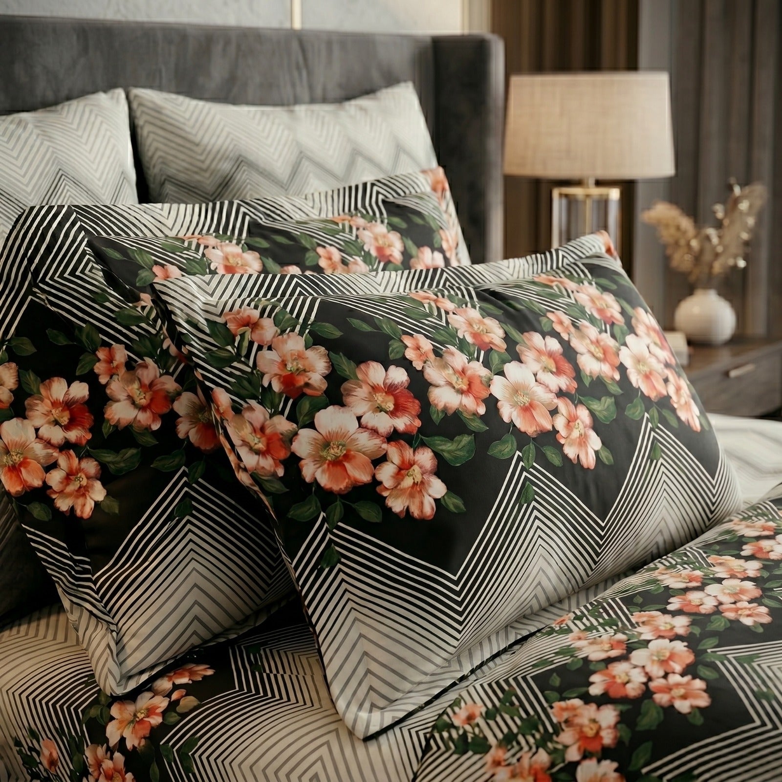 Pure Cotton Floral Chevron Bedsheet Set